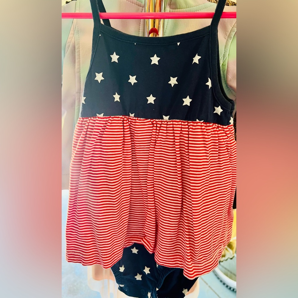4th of July Duo! Carters Girl Stars & Stripes Romper Dress and Star Swim suit!